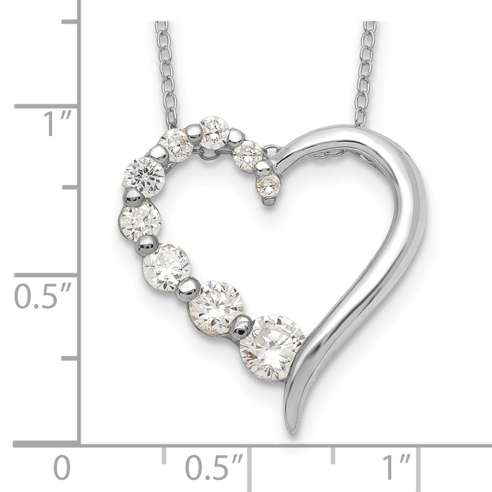 Sterling Silver Rhod-pltd Polished Open Heart CZ Journey 18in Necklace 18 Inches