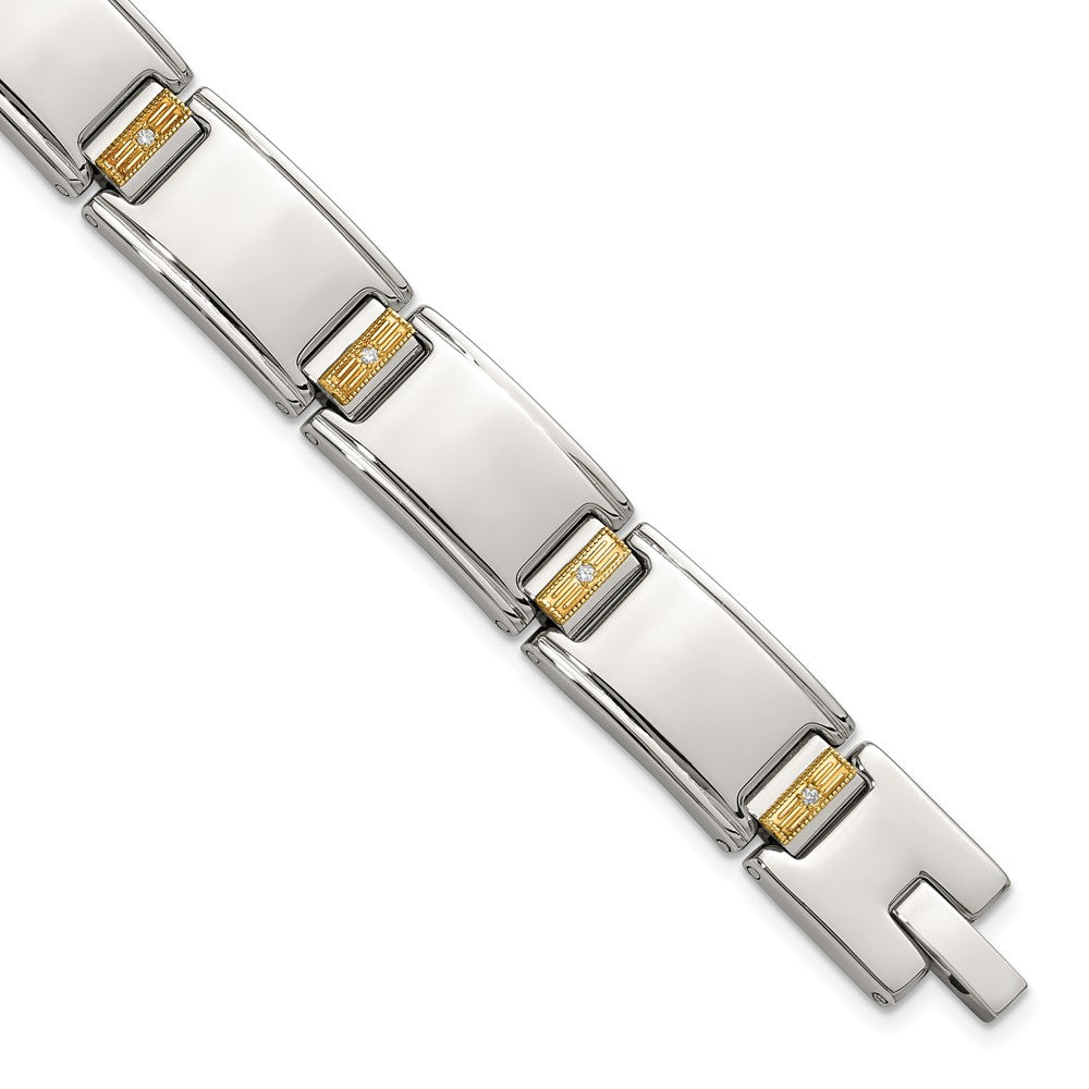 Chisel Stainless Steel Polished with 14K Gold Accent and 1/10ct. Diamond 8.5 inch Link Bracelet 8.5 inches