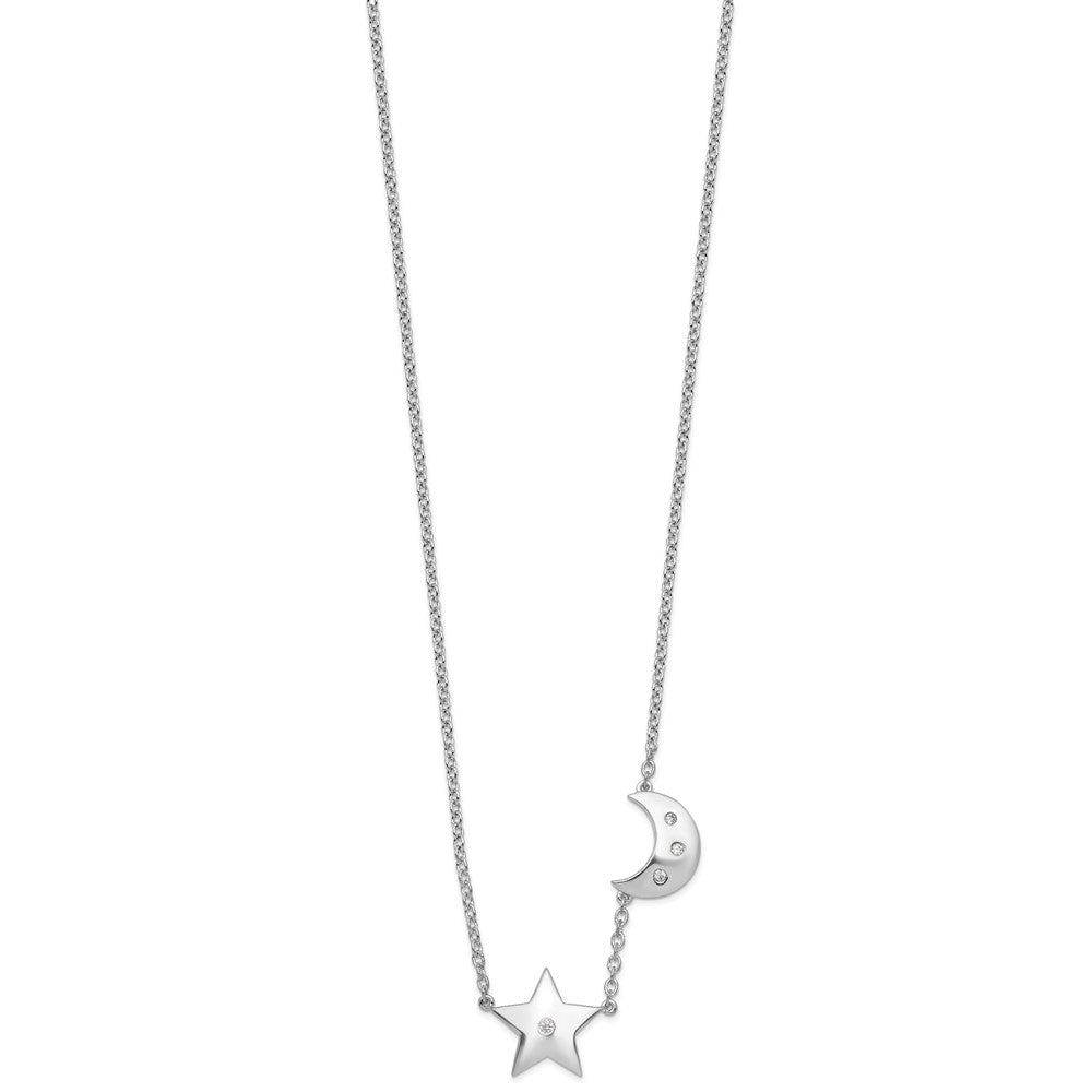 White Ice Sterling Silver Rhodium-plated 18 Inch Diamond Star and Moon Necklace 18 Inches