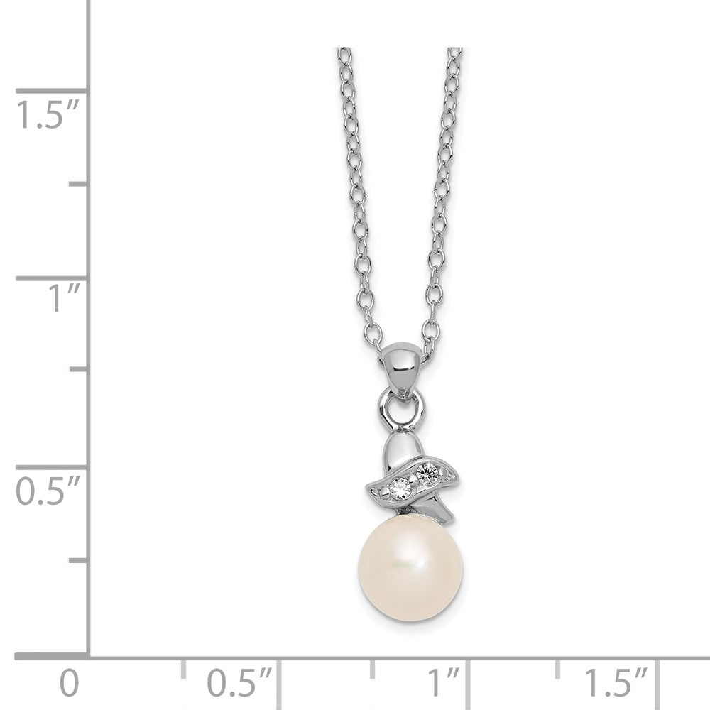 Sterling Silver Rhodium-plated 6-7mm White Button Freshwater Cultured Pearl and CZ 17 inch Necklace 17 Inches