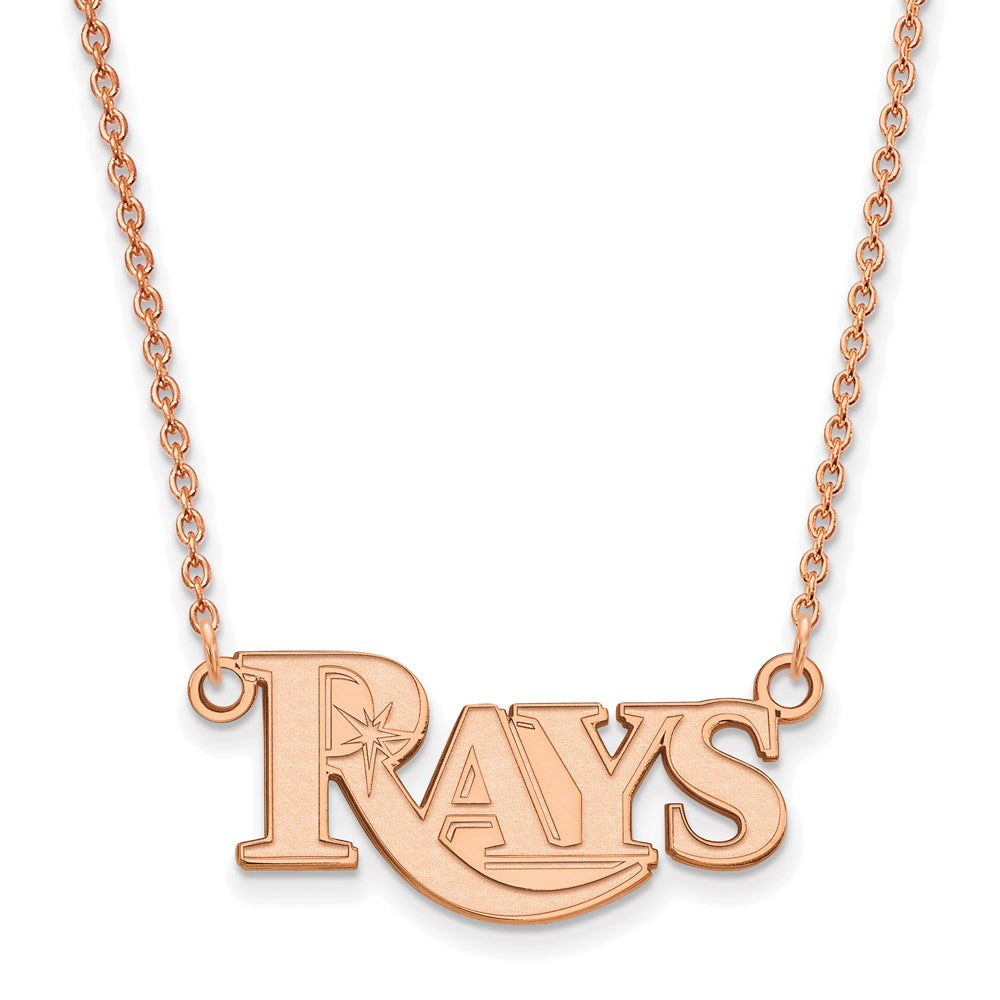 Sterling Silver Rose Gold-plated MLB LogoArt Tampa Bay Rays Small Pendant w