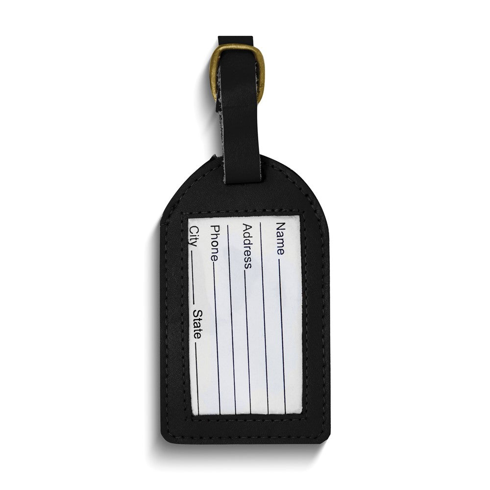 Black Leather Luggage Tag with Buckle Strap