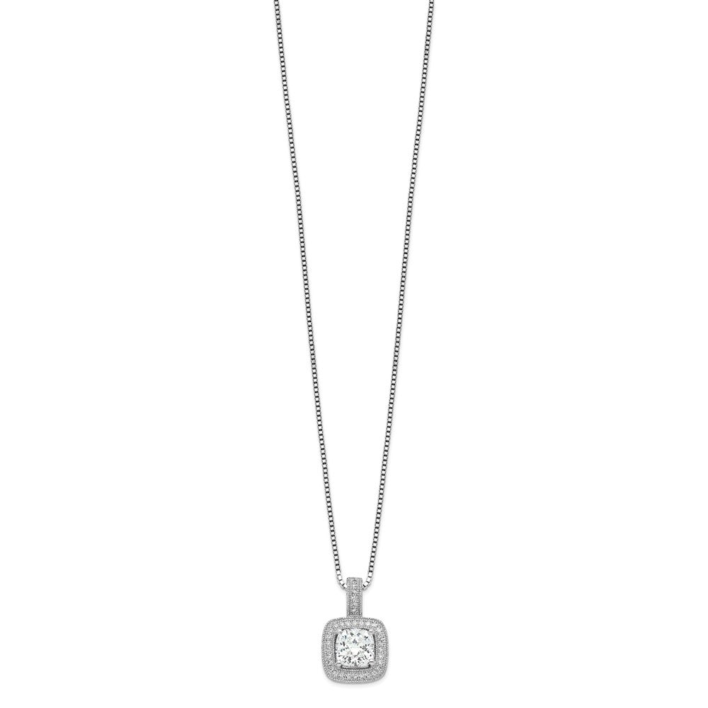 Brilliant Embers Sterling Silver Rhodium-plated 35 Stone 18 inch Halo Micro Pav‚ CZ Necklace with 2 Inch Extender 18 Inches