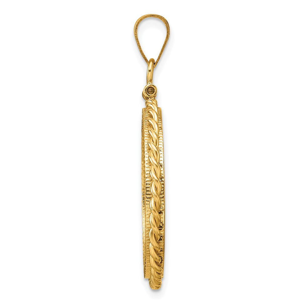 Wideband Distinguished Coin Jewelry 14k Polished Twisted Wire and Diamond-cut 22.0mm x 1.9mm Screw Top Coin Bezel Pendant