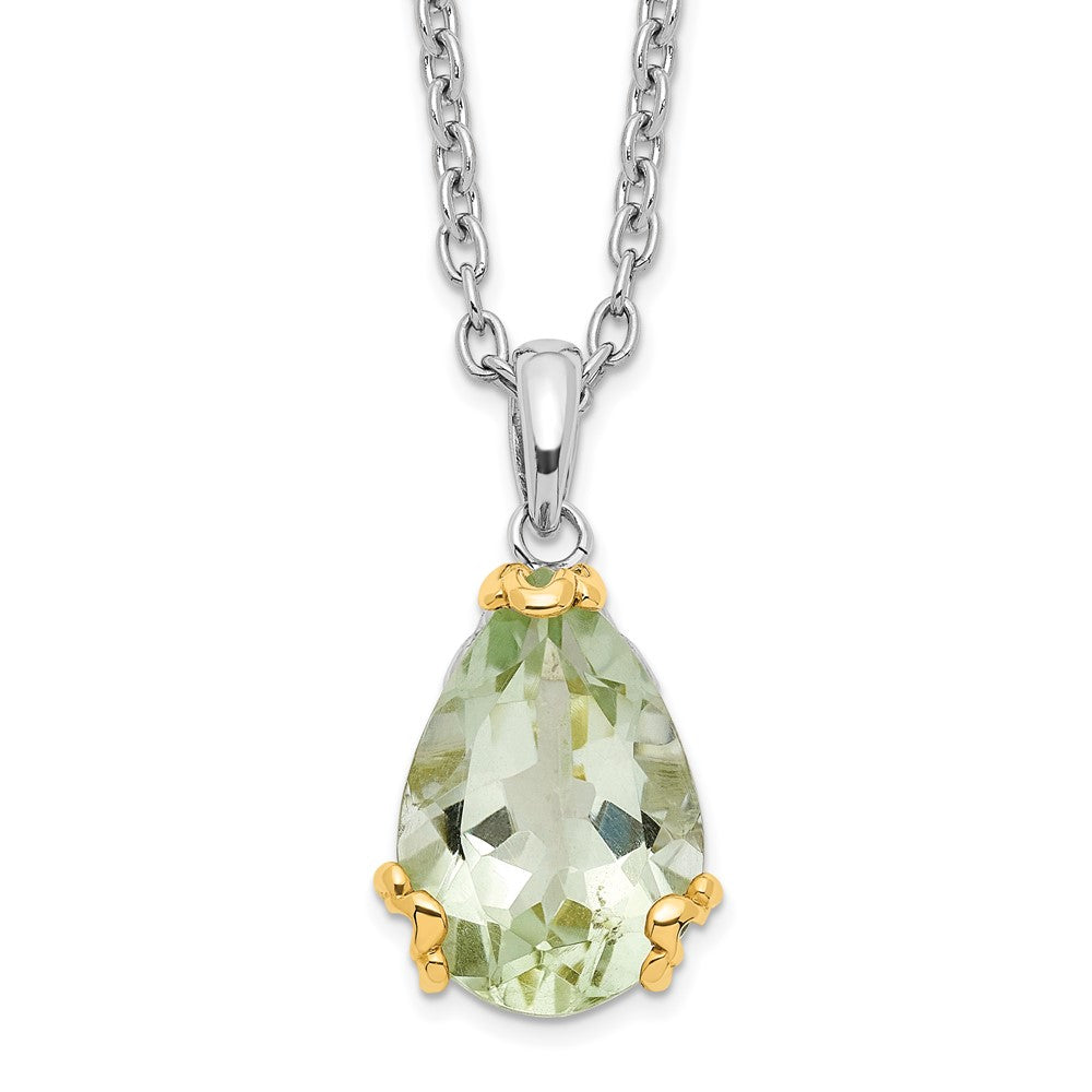 Brilliant Gemstones Sterling Silver with 14K Accent Rhodium-plated Green Quartz 18 Inch Necklace with 2 Inch Extender 18 Inches