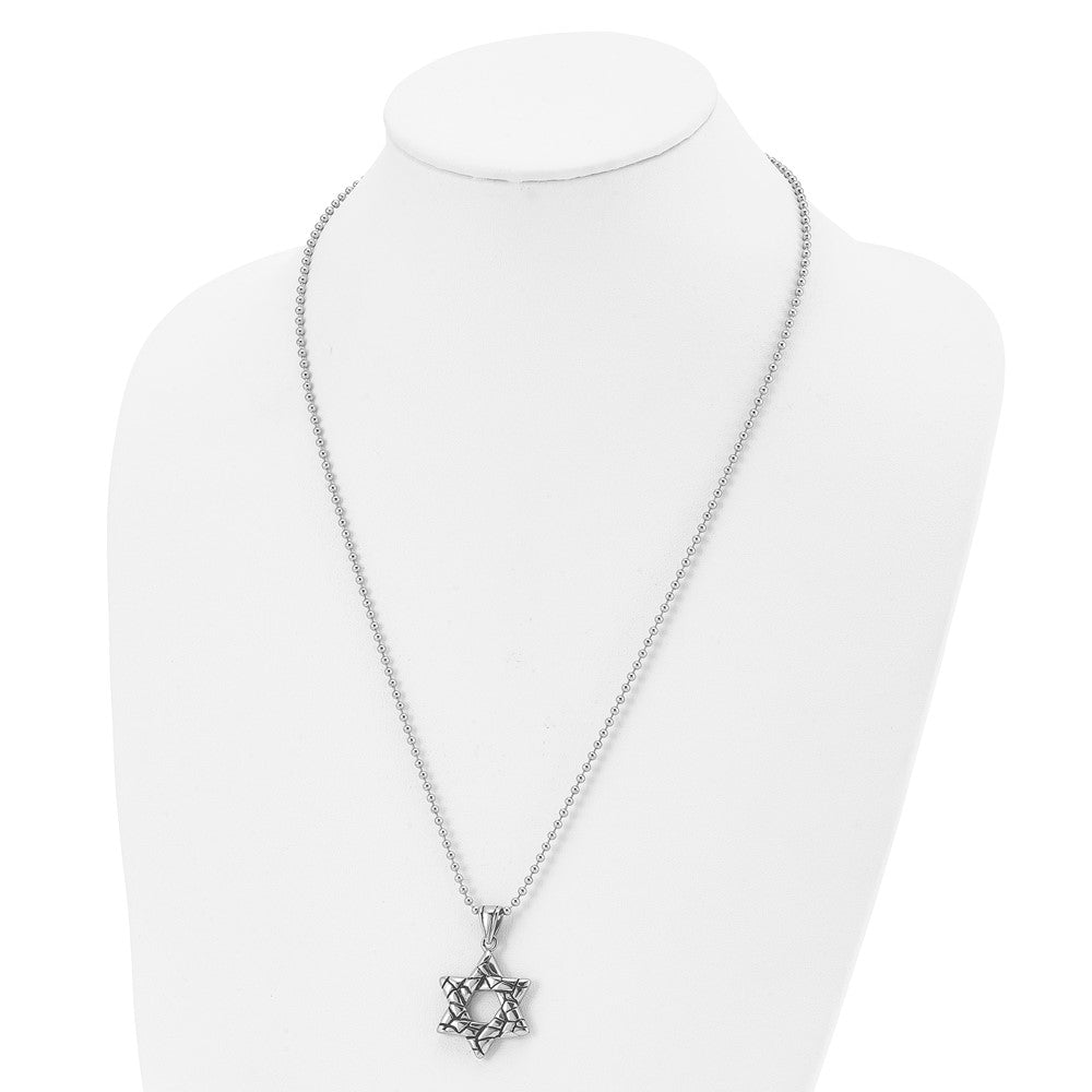 Stainless Steel Antiqued and Polished Star of David 24in Necklace