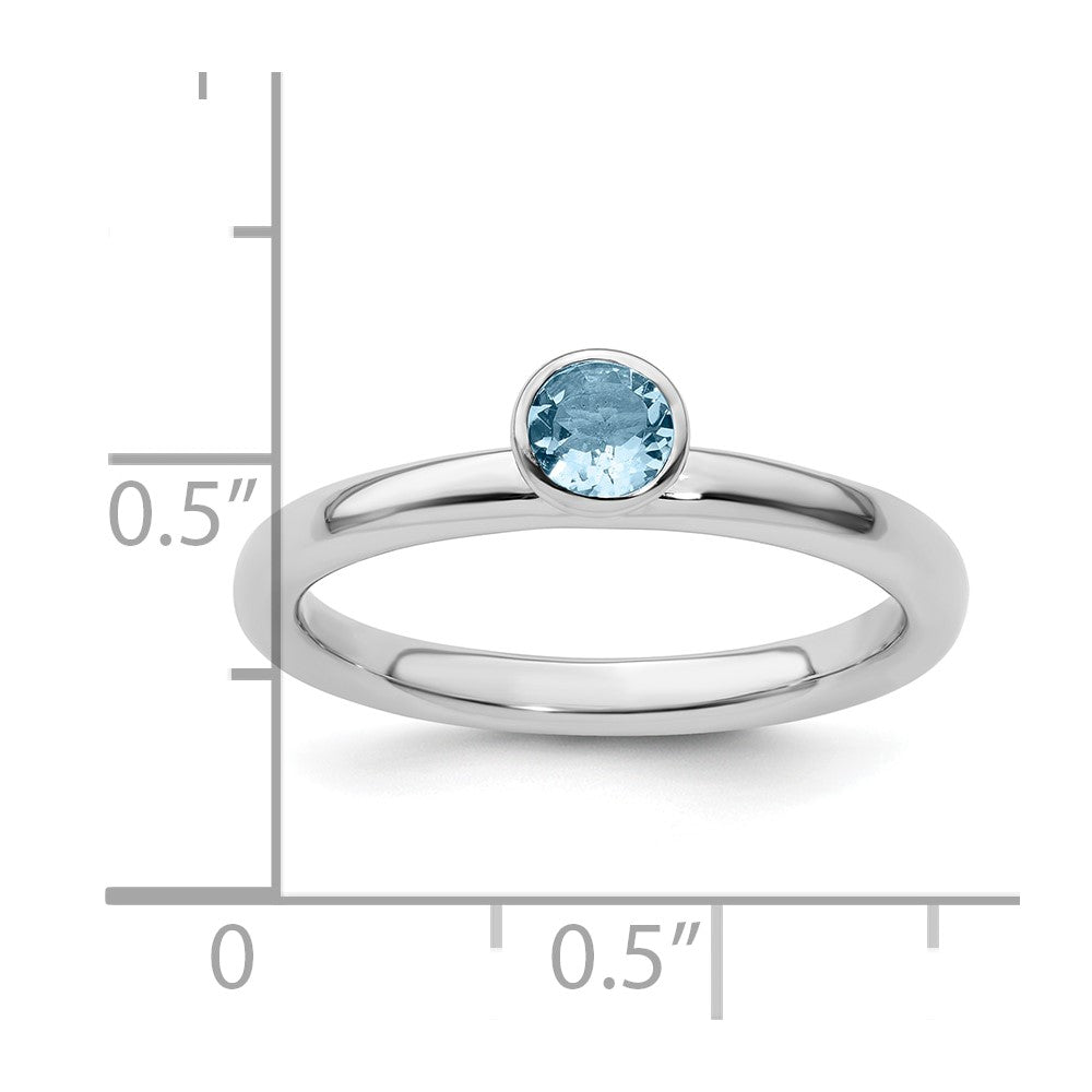 Sterling Silver Stackable Expressions High 4mm Round Aquamarine Ring Size -8