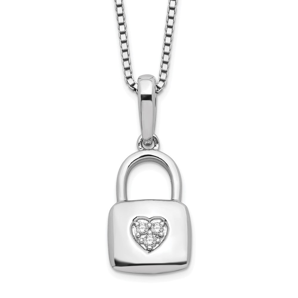 White Ice Sterling Silver Rhodium-plated 18 Inch Diamond Heart Lock Necklace with 2 Inch Extender 18 Inches
