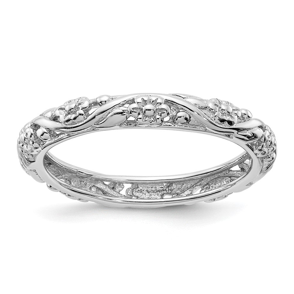 Sterling Silver Stackable Expressions Rhodium Floral Ring Size -9