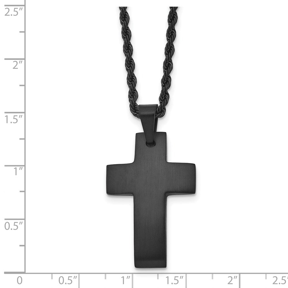 Stainless Steel Brushed Black IP-plated Cross 20in Necklace
