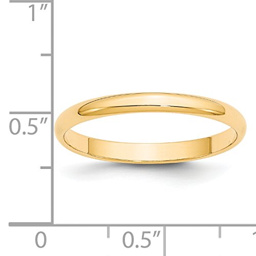 14k Yellow Gold 2.5mm Lightweight Half Round Wedding Band Size 4.5
