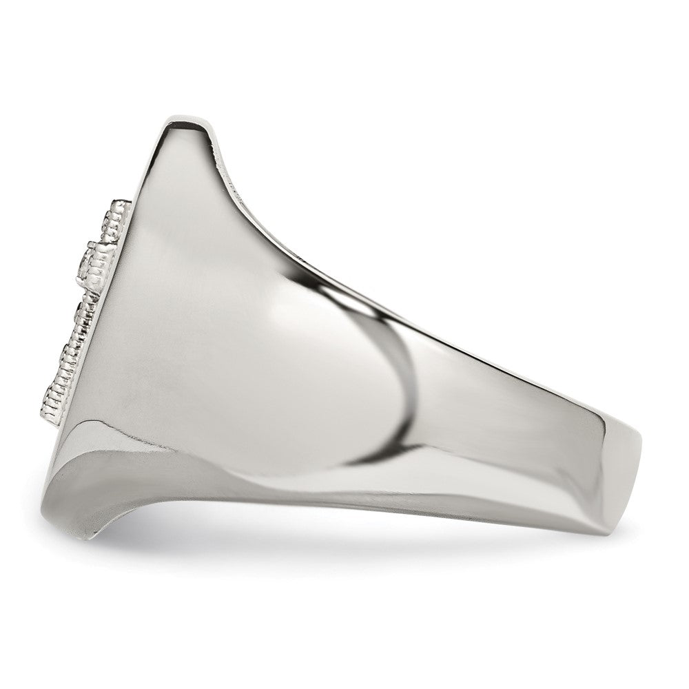 Stainless Steel Polished w/Sterling Silver Cross CZ Signet Ring Size - 10