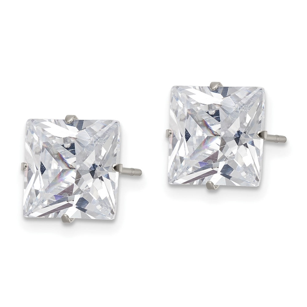 Stainless Steel Polished 9mm Square CZ Stud Post Earrings
