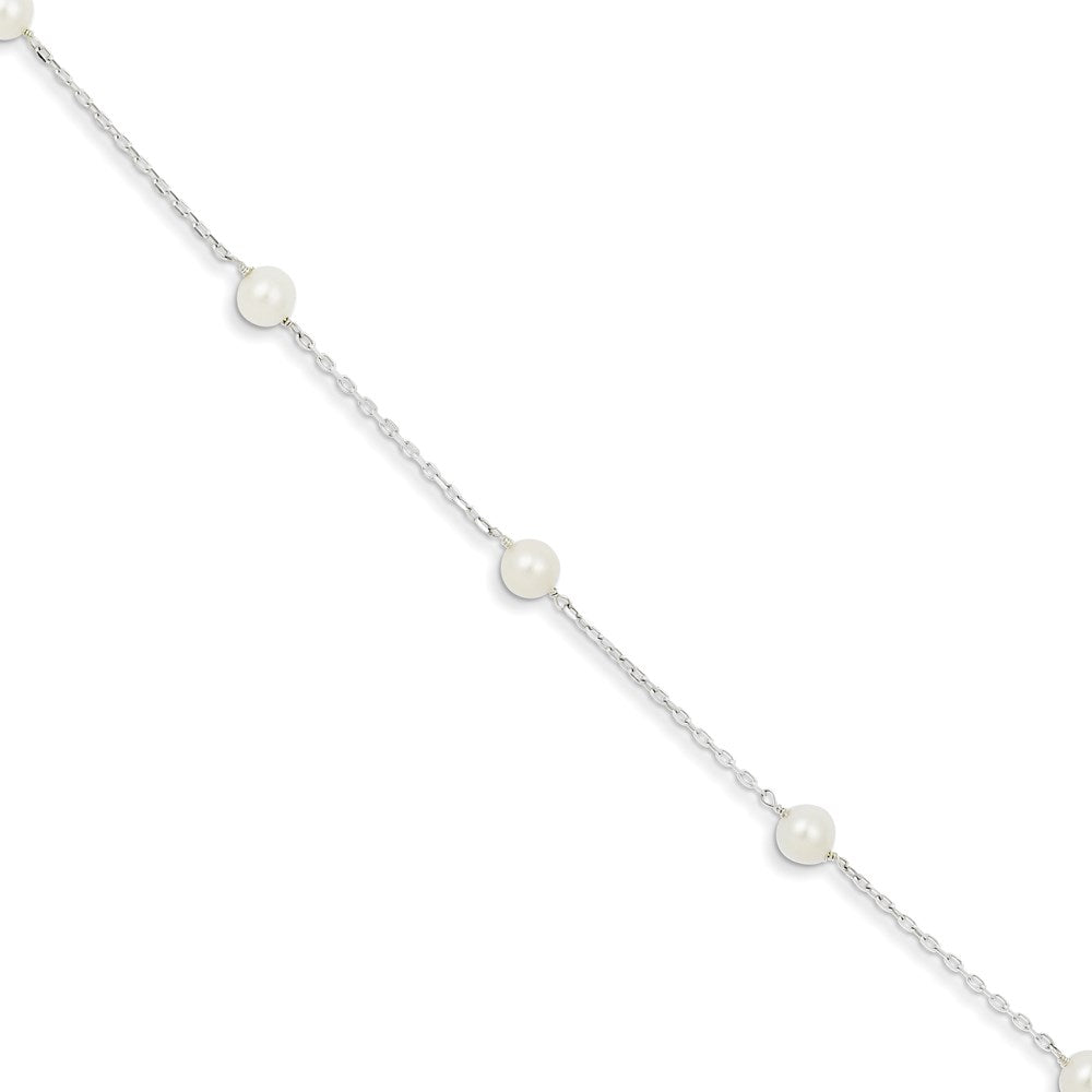 Sterling Silver Rhodium-plated 5-6mm White Freshwater Cultured Pearl 3-Stations 7.5 inch Bracelet 7.5 inches