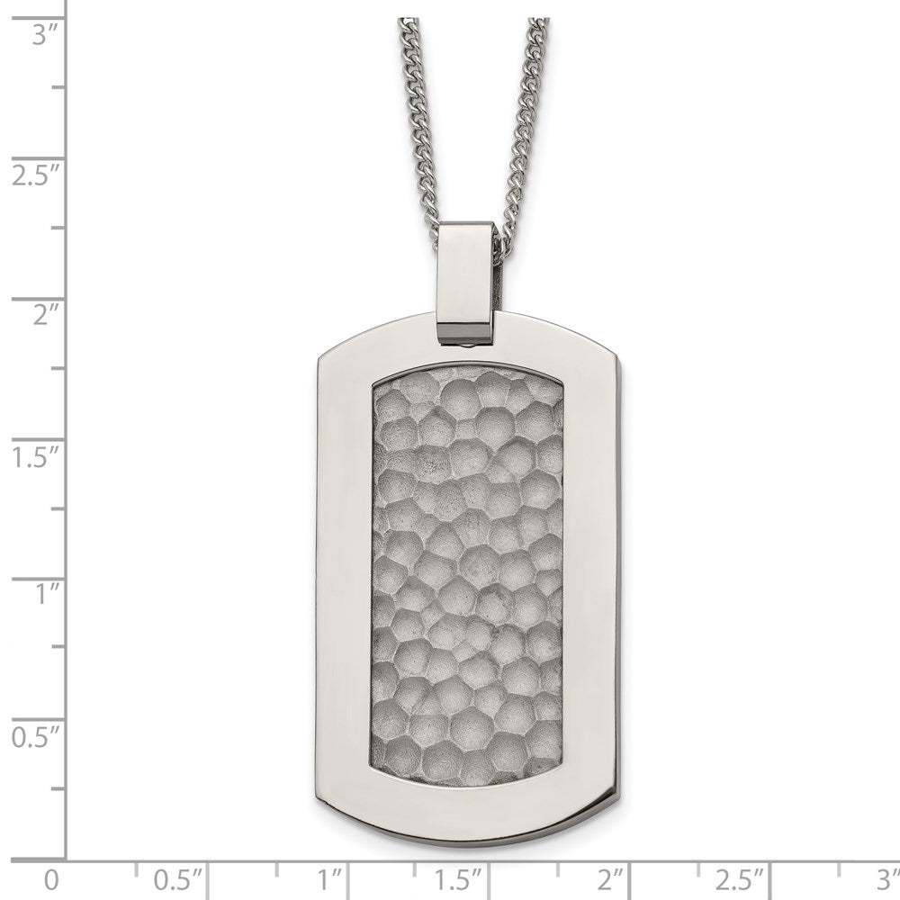Titanium Polished and Hammered Dog Tag 22in Necklace
