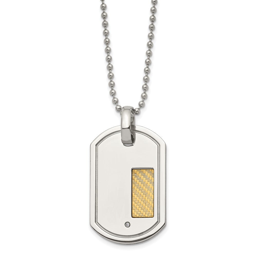 Stainless Steel Polished w/18k Gold Accent .01ct. Diamond 24in Necklace