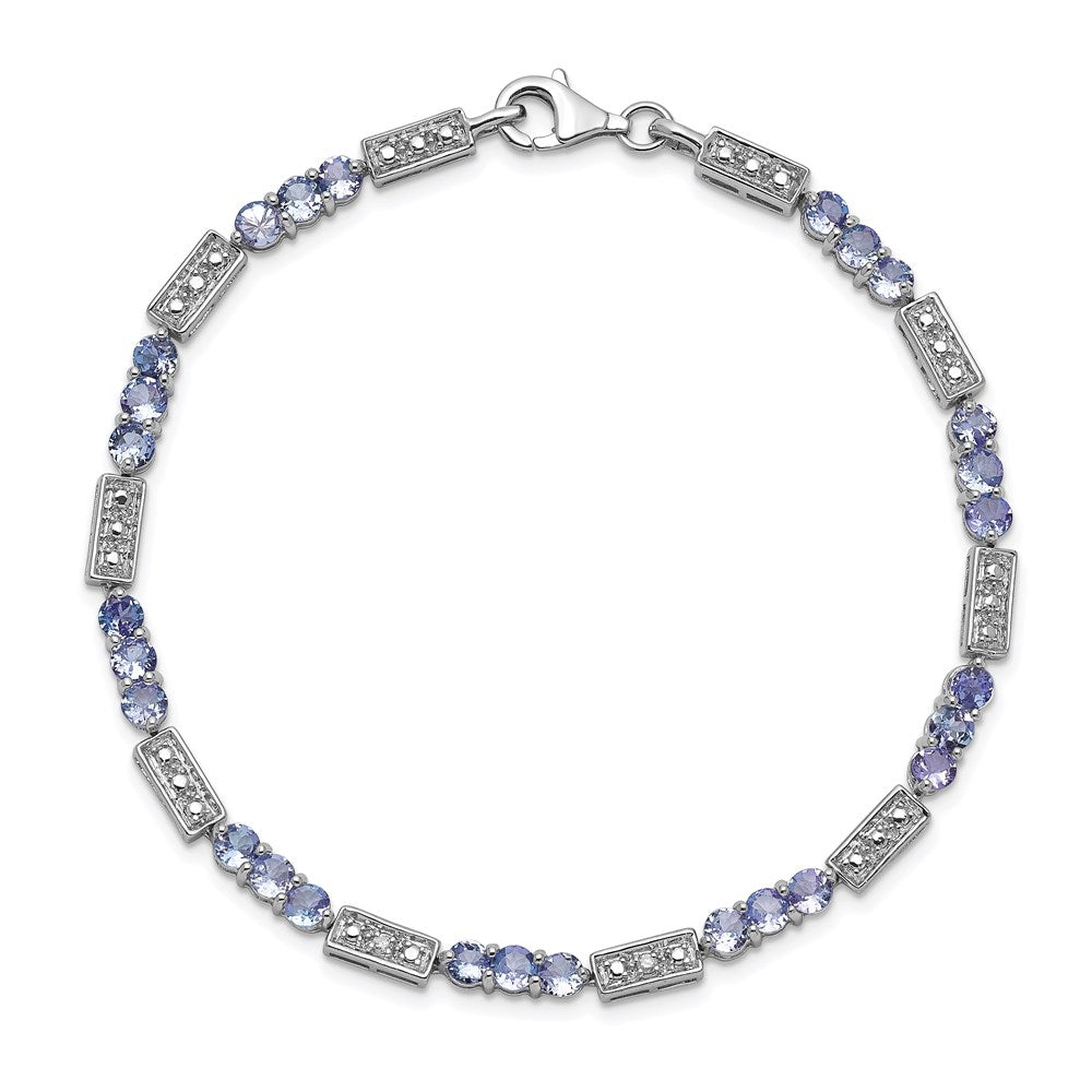 Sterling Silver Rhodium-plated Tanzanite and Diamond Bracelet 7 inches