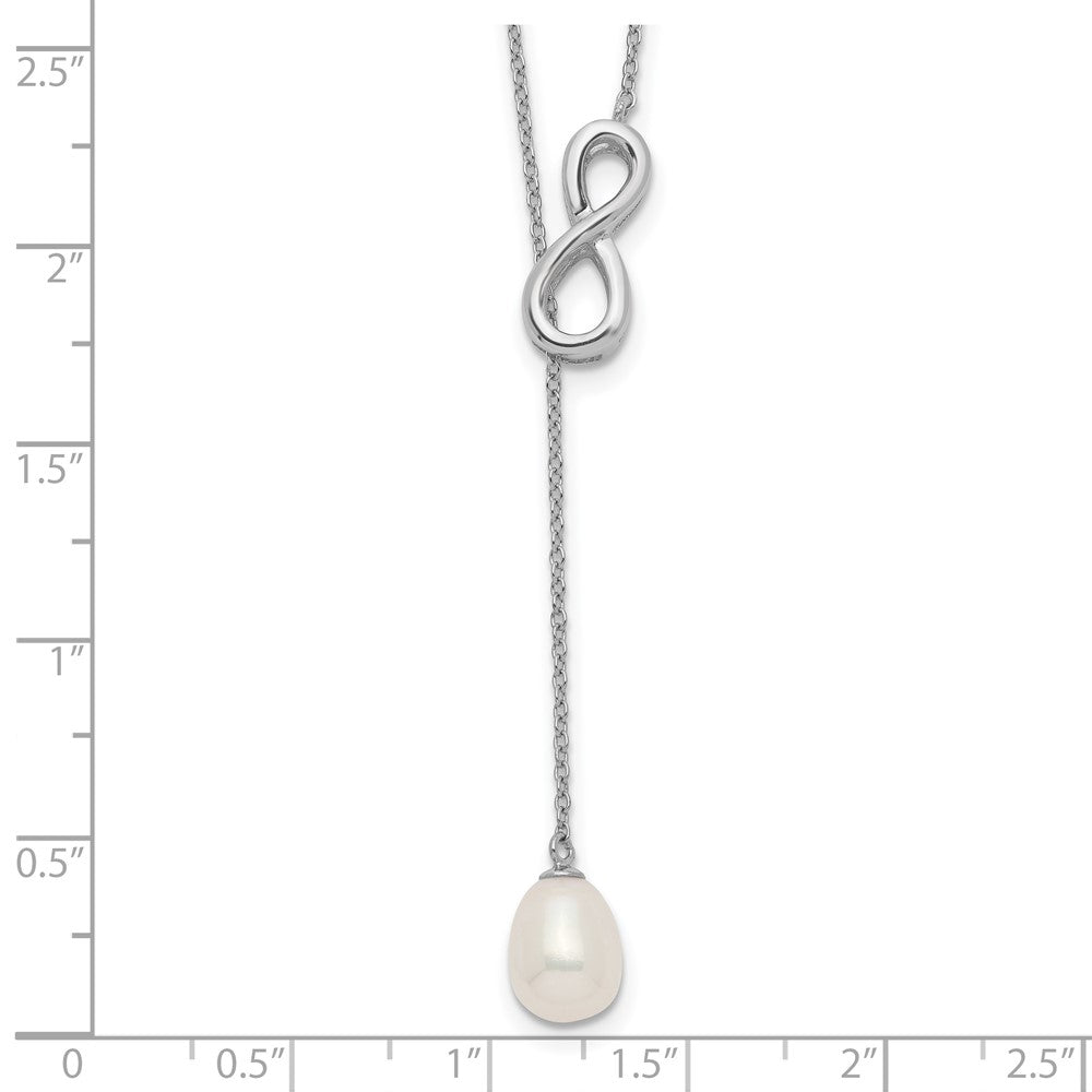 Sterling Silver Rhodium-plated 7-8mm White Teardrop Freshwater Cultured Pearl Infinity Lariat Drop 24 inch Necklace 24 Inches