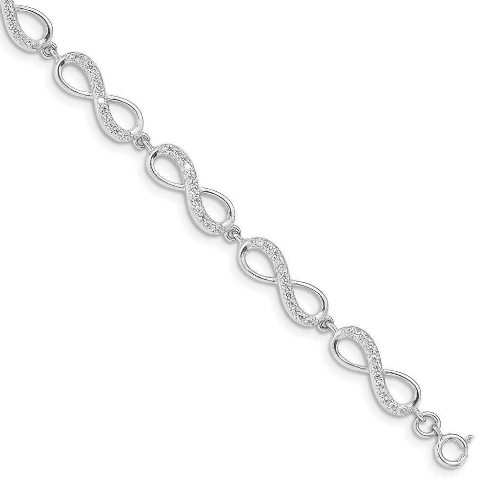 Sterling Silver Rhodium Plated CZ Infinity Bracelet 7 inches