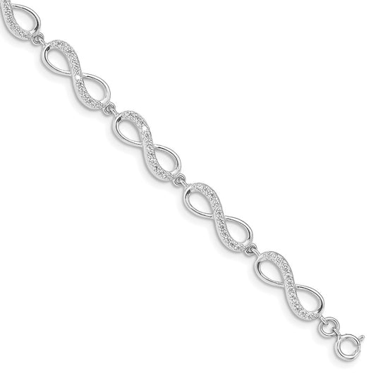 Sterling Silver Rhodium Plated CZ Infinity Bracelet 7 inches