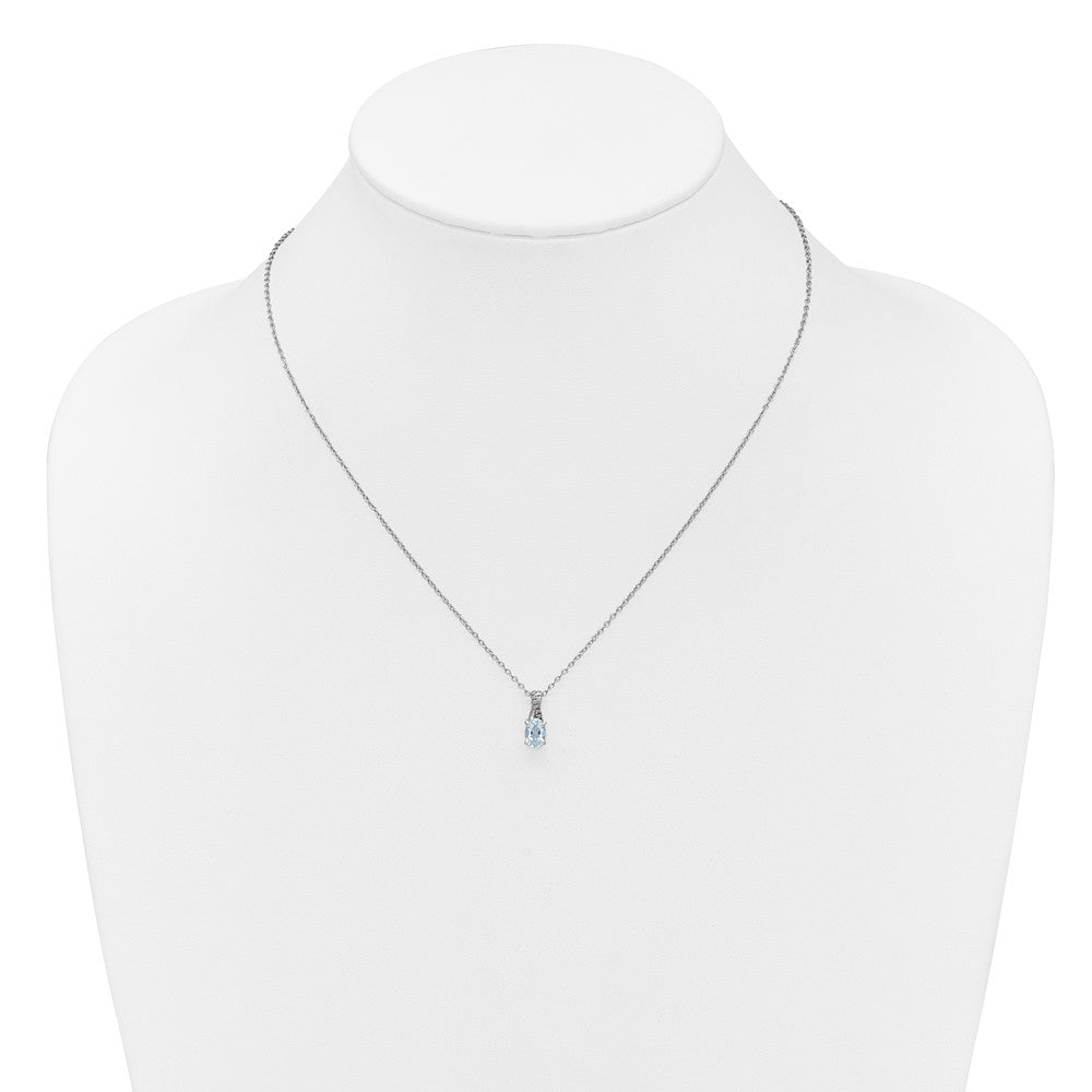 Sterling Silver 7x5 Aquamarine & Diamond Pendant w/Chain