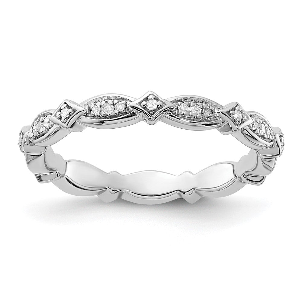 Sterling Silver Rhodium Plated Diamond Stackable Ring