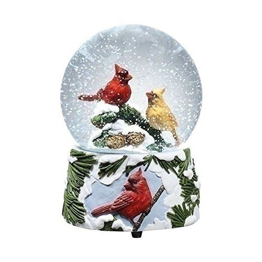 Glitterdomes 6 inch Tall Musical Sculpted Base and Features a Pair of Cardinals Inside, 100mm