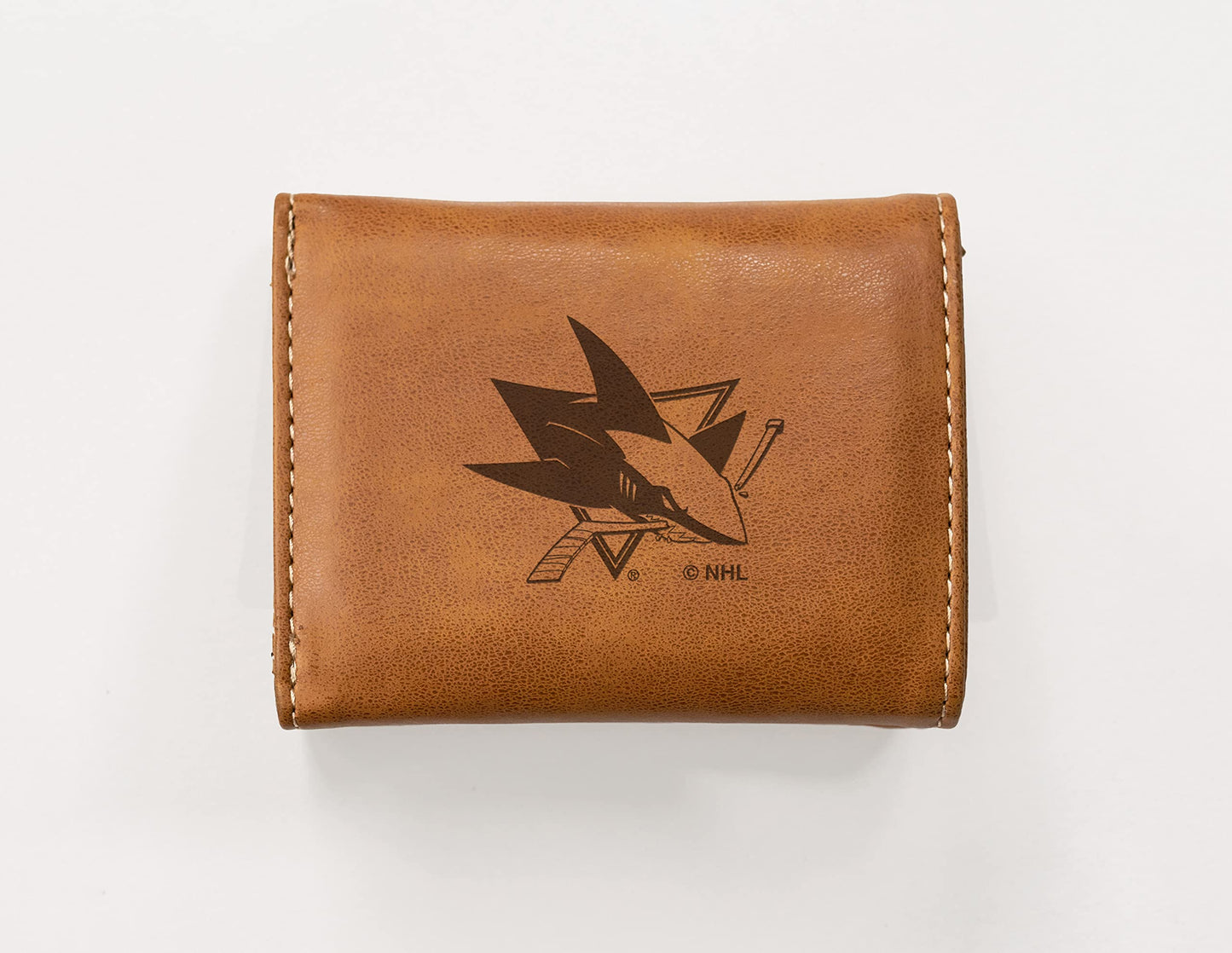 San Jose Sharks Brown Laser Engraved Tri-Fold Wallet - Men's Accessory