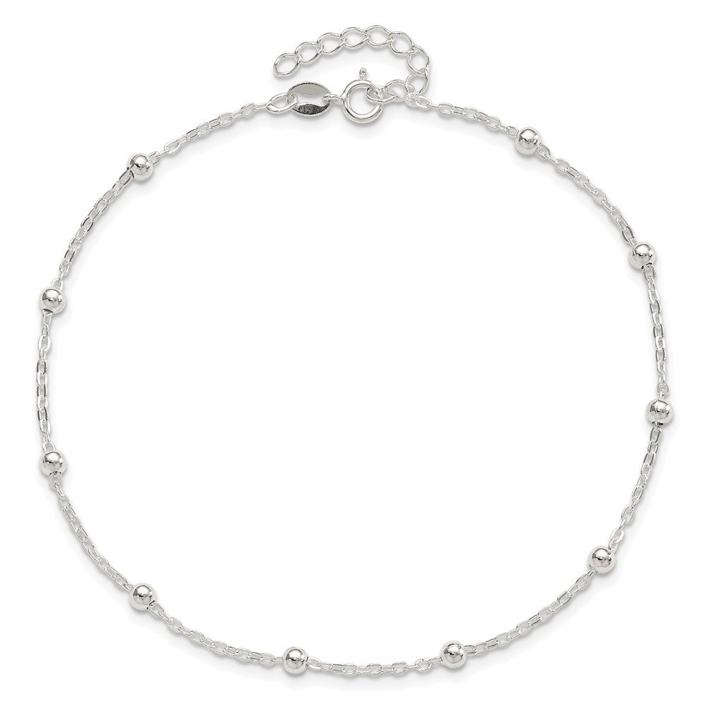 Sterling Silver 1mm Beaded Chain 9in Plus 1in ext. Anklet 9 inches
