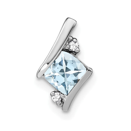 10k White Gold Cushion Aquamarine and Diamond Chain Slide
