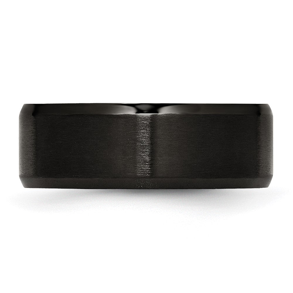 Stainless Steel Polished Brushed Center Black IP 8mm Beveled Edge Band Size - 11.5