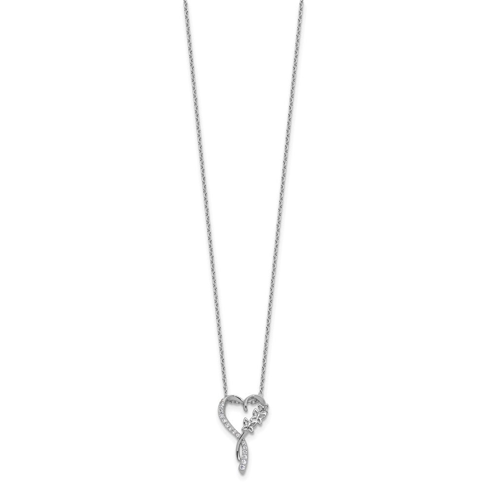 Cheryl M Sterling Silver Rhodium-plated Polished CZ Butterflies Heart with 2 Inch Extension Necklace 18 Inches