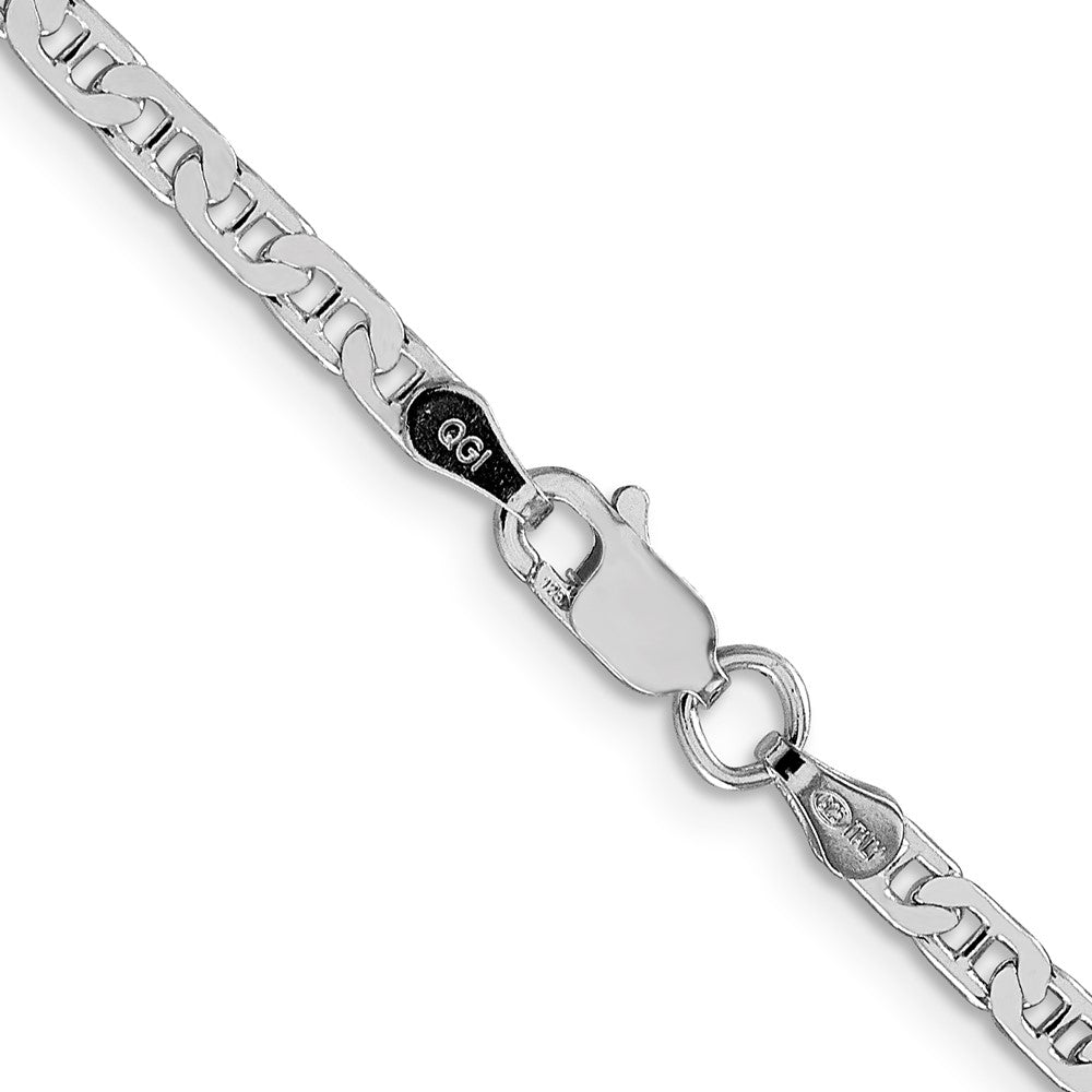 Sterling Silver Rhodium-plated 3mm Flat Anchor Chain 20 Inches