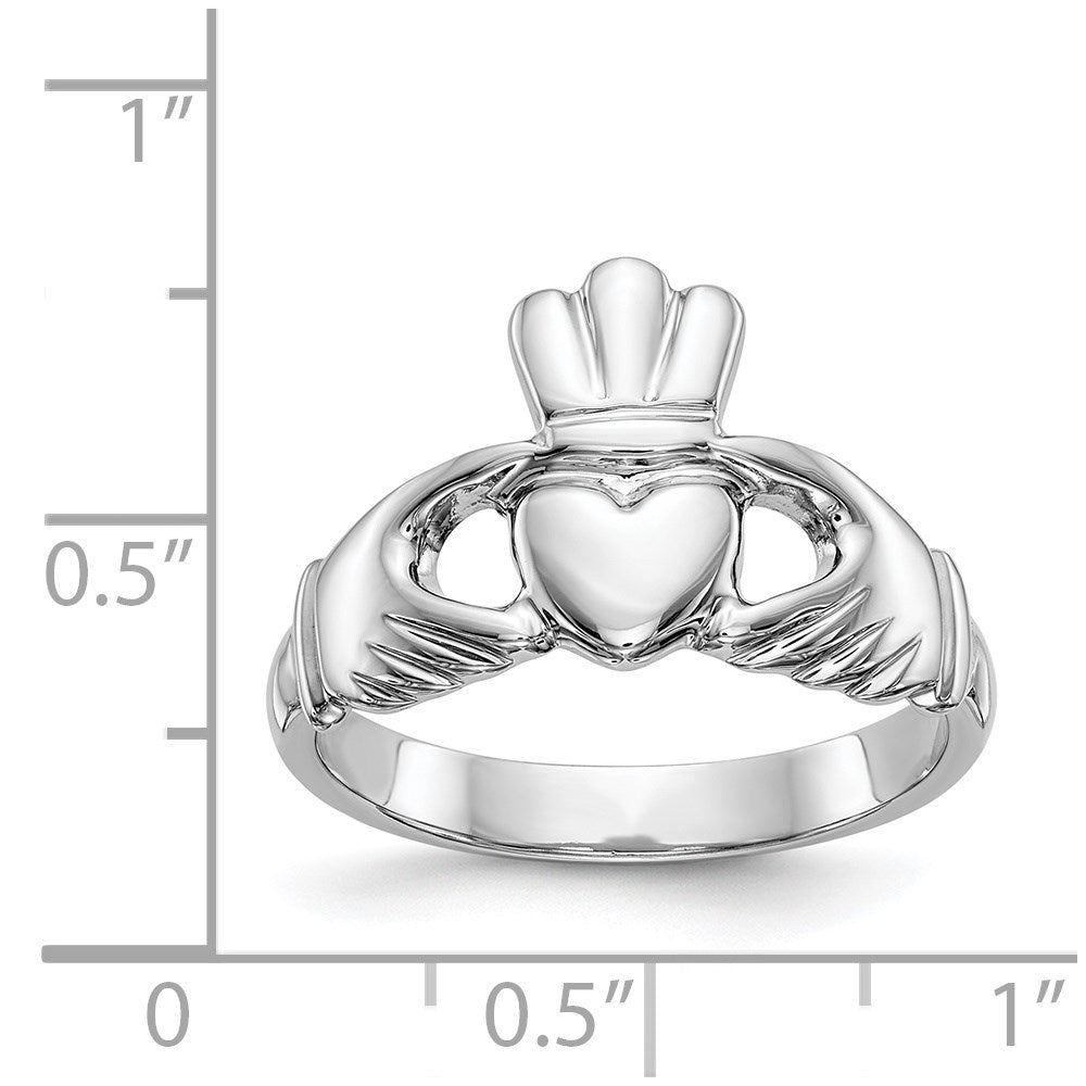 14k White Gold Polished Claddagh Ring Size 8