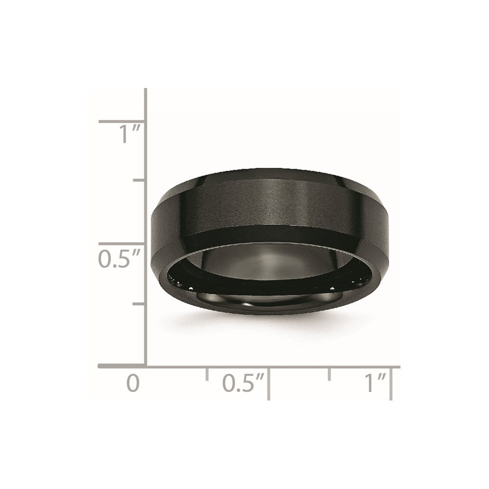Ceramic Black Beveled Edge 8mm Brushed and Polished Band Size - 13