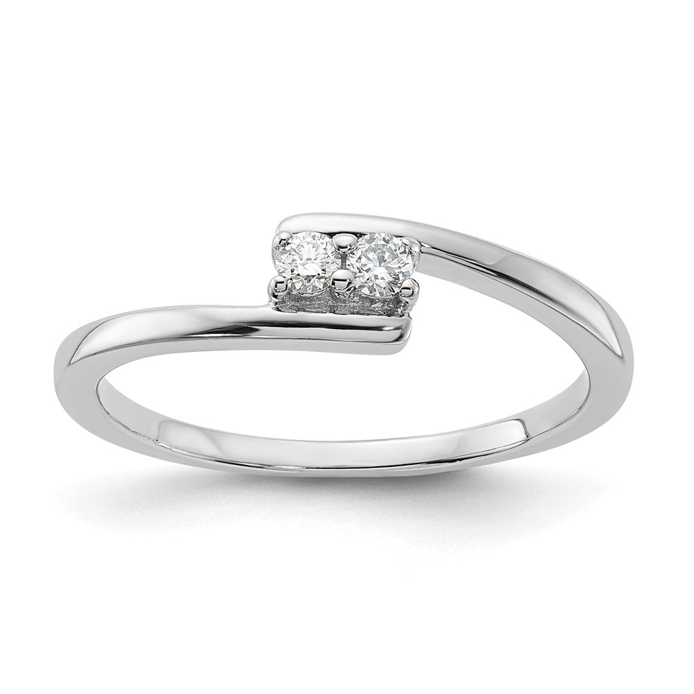 Sterling Silver Polished Horizontal Two Stone Diamond Ring