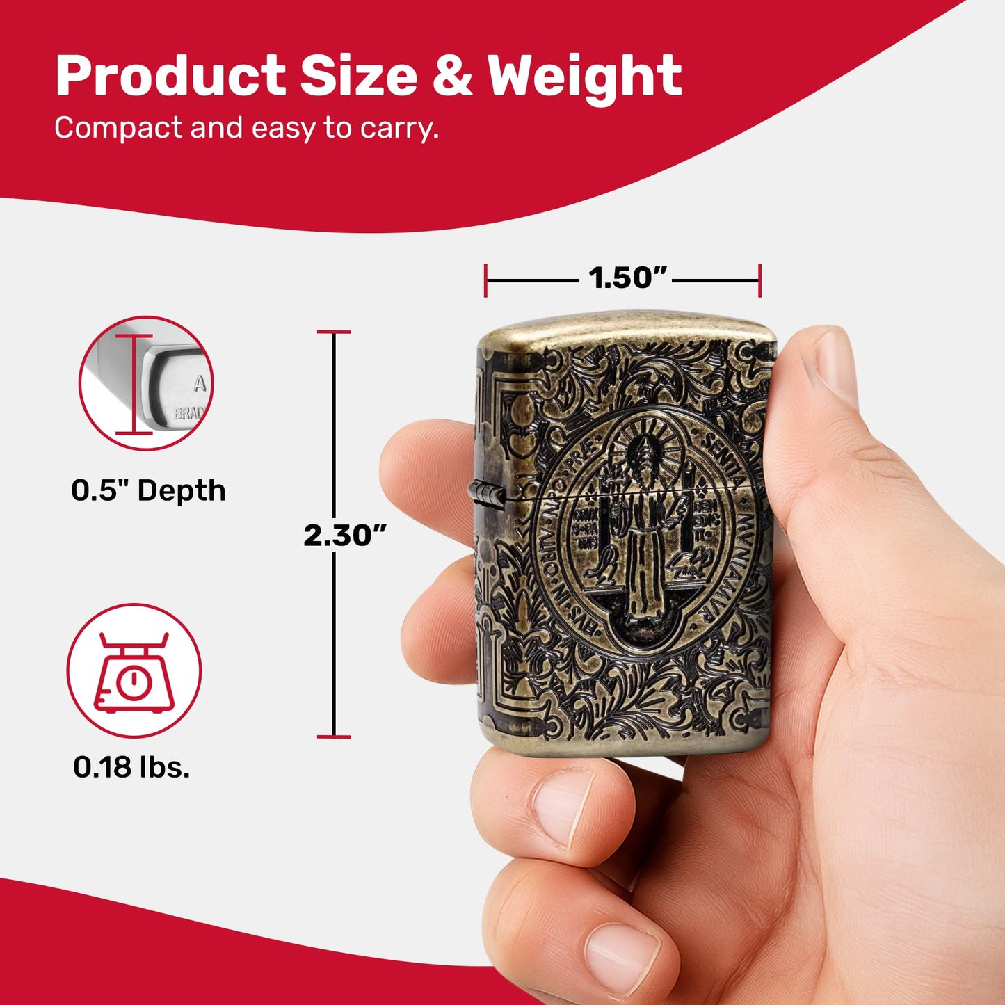 Zippo St. Benedict Design Pocket Lighter w/ Box