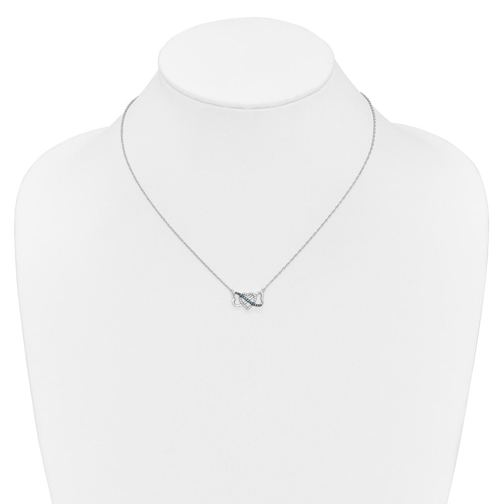 14k White Gold w/ Blue and White Diamond Triple Heart 17in Necklace