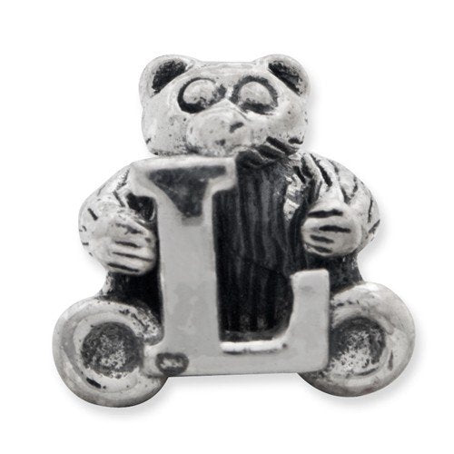925 Sterling Silver Artisan Oxidized Reflections Letter Name Personalized Monogram Initial L Bead Charm 7.27x7.27mm Wide