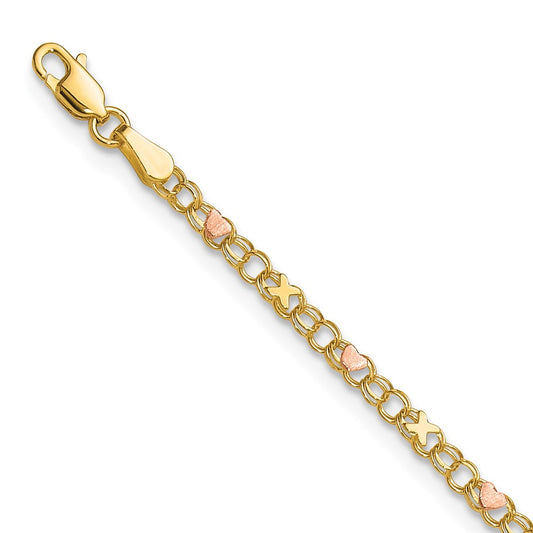 14k and Rose X's and Hearts 6in Bracelet