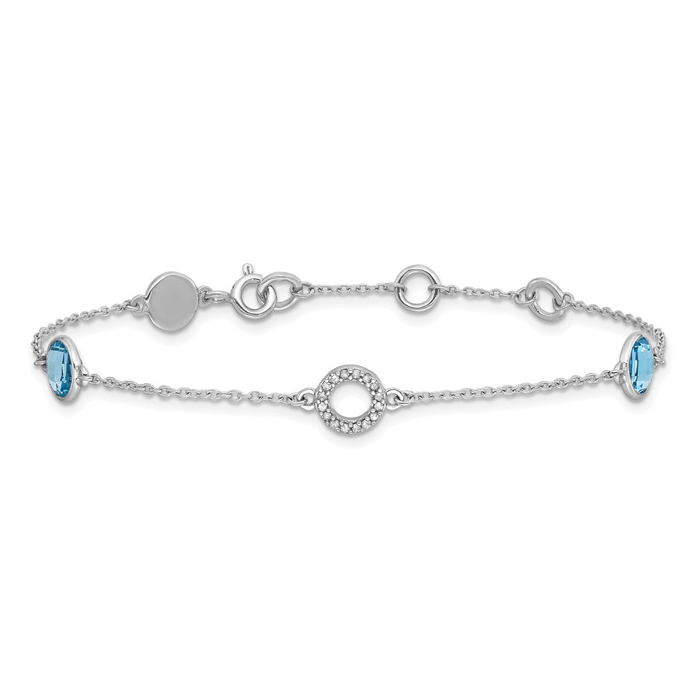 White Ice Sterling Silver Rhodium-plated 6.25 Inch Blue Topaz and Diamond Bracelet with 1 Inch Extender 7.25 inches