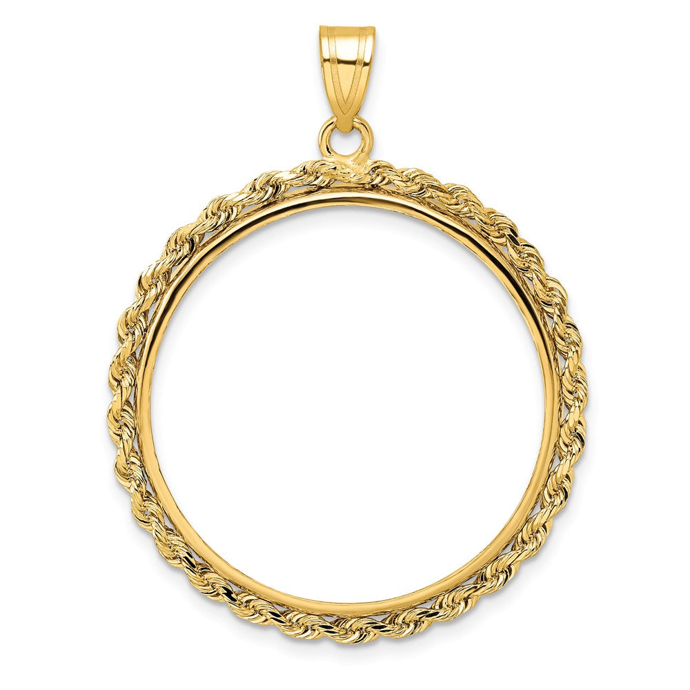 Wideband Distinguished Coin Jewelry 14k Polished Rope 27.0mm Prong Coin Bezel Pendant