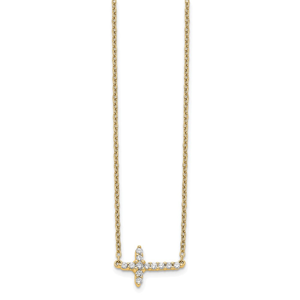 14k 1/6 carat Lab Grown Diamond VS/SI+ G+ 18 inch Sideways Cross Necklace