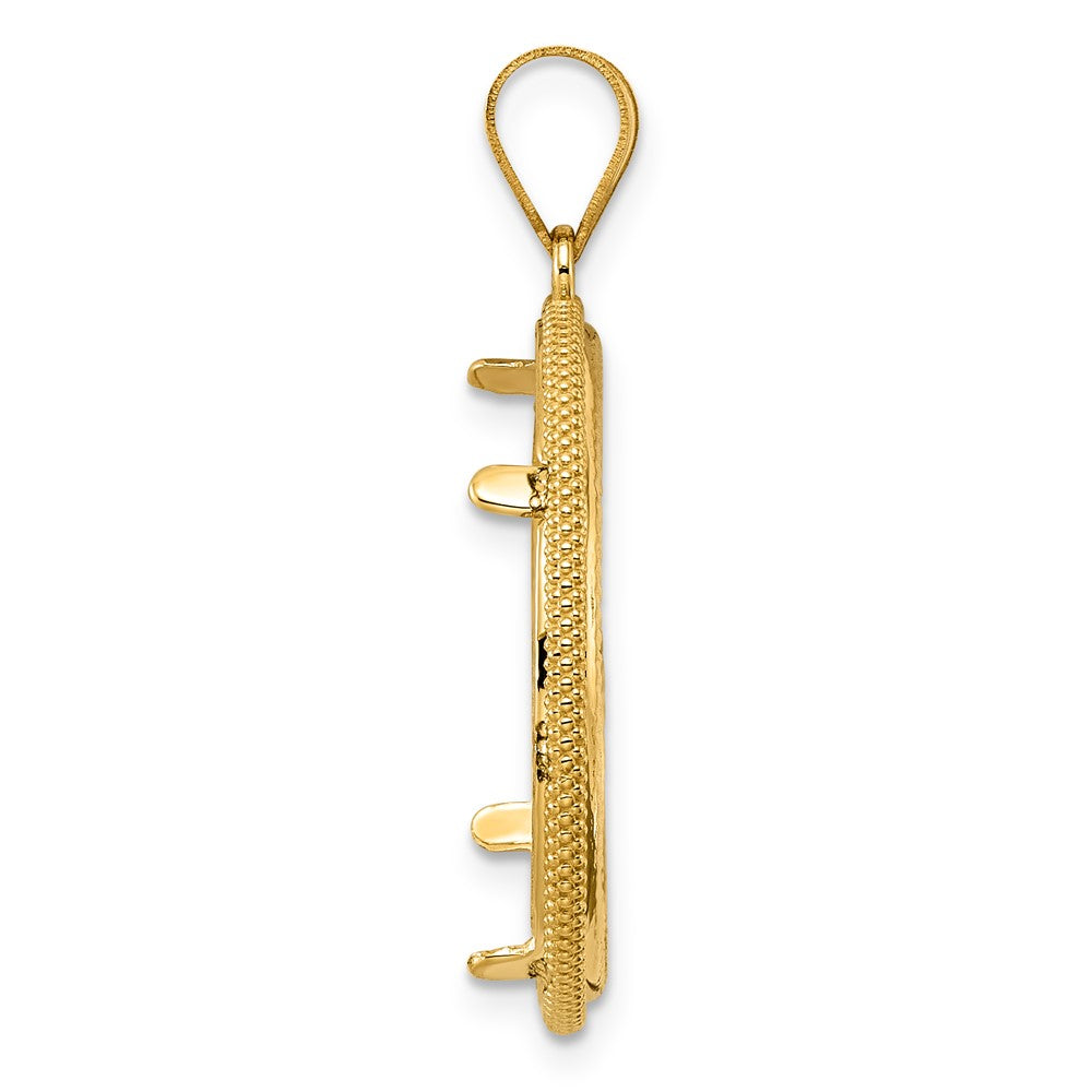 14k Diamond Cut Popcorn with 22.0mm Prong Coin Bezel Pendant