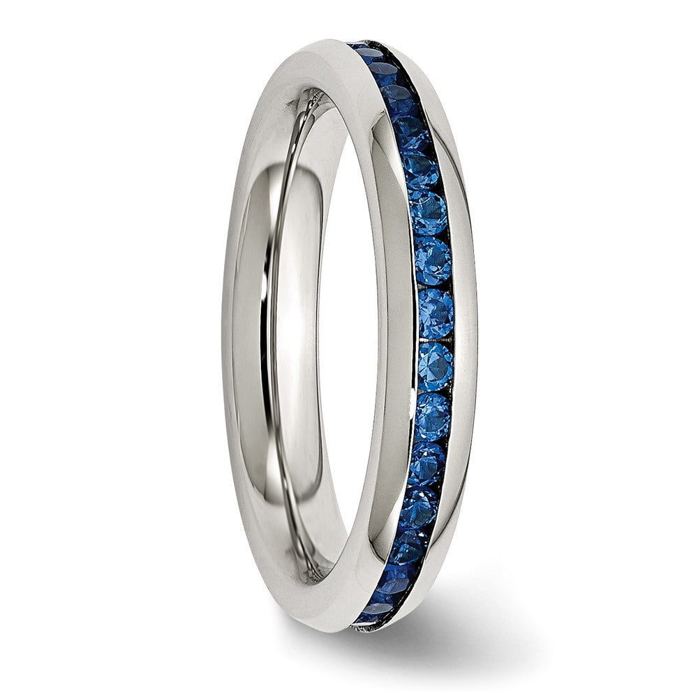 Stainless Steel Polished 4mm September Blue CZ Ring Size - 9