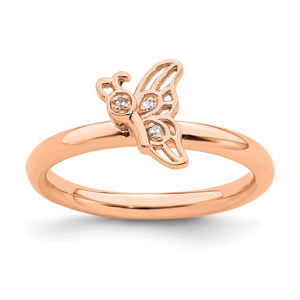 Sterling Silver Stackable Expressions Pink-plated Butterfly w/Diamond Ring Size -5