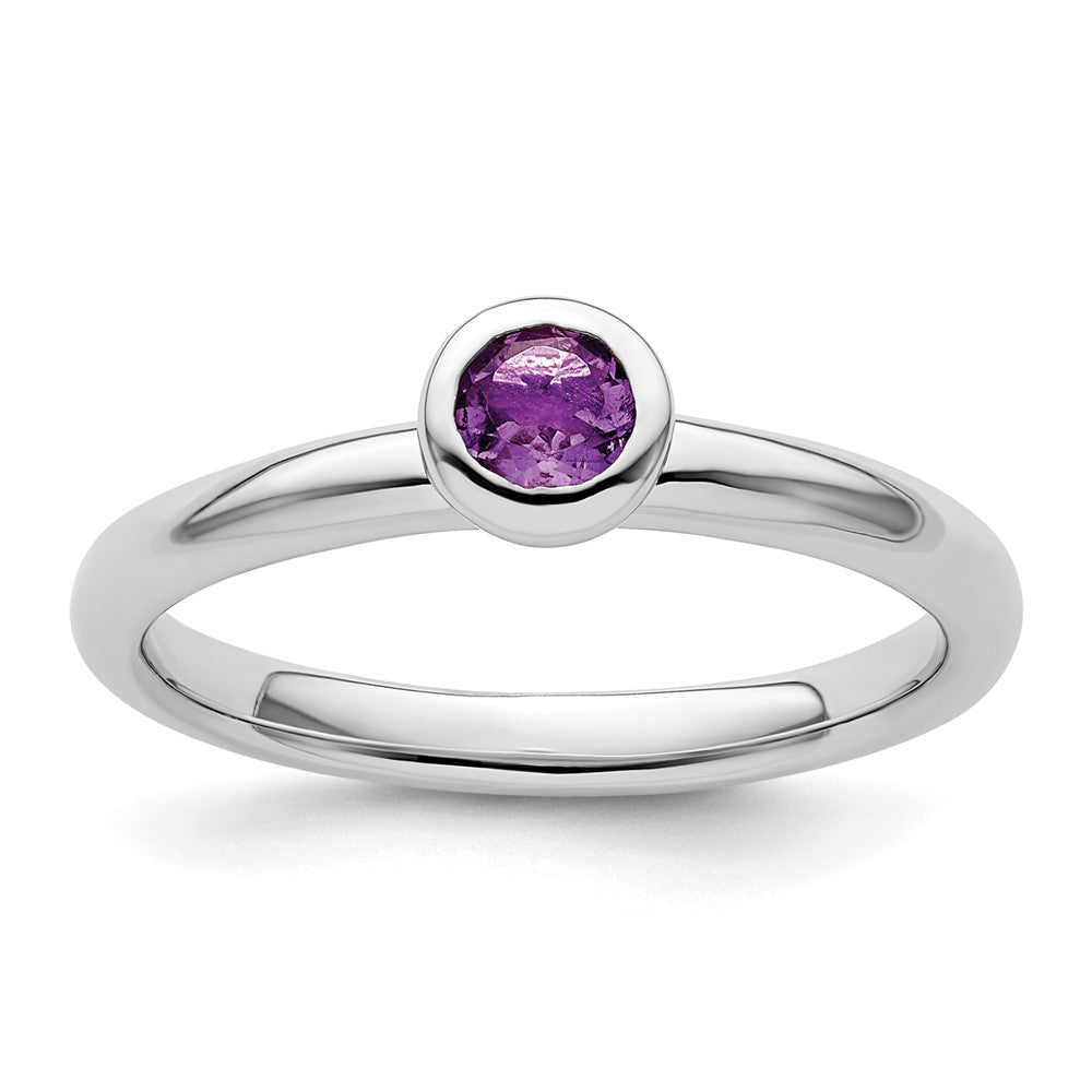 Sterling Silver Stackable Expressions Low 4mm Round Amethyst Ring Size -8