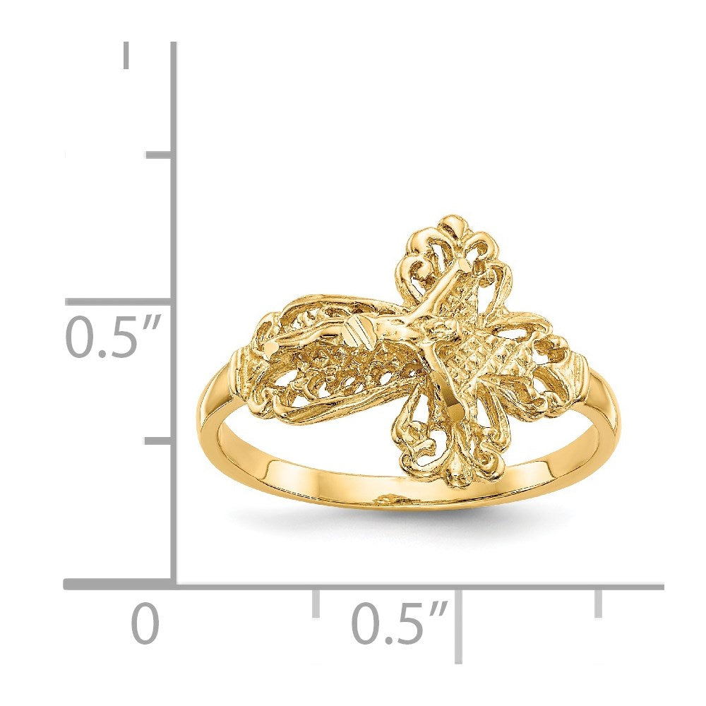 14K Diamond Cut Crucifix Ring Size 6