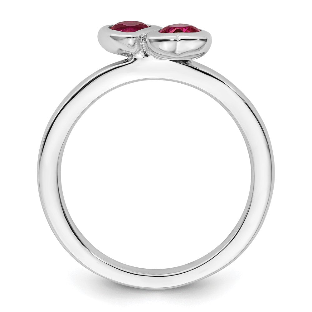 Sterling Silver Stackable Expressions Cr. Ruby Double Heart Ring Size -10