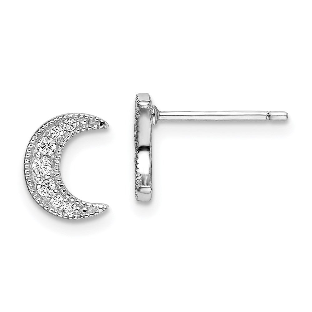 Sterling Silver Rhodium-Plated CZ Star and Moon Left/Right Earrings